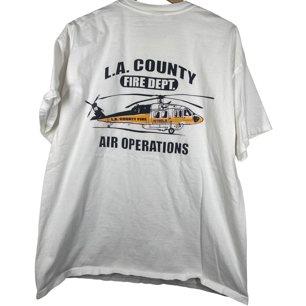 L.A. County Fire Dept Air Operations Helicopter Graphic T-Shirt White Large